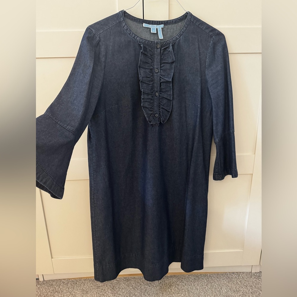 Draper James Dark Blue Denim Ruffle Sleeve Dress - Picture 6 of 12